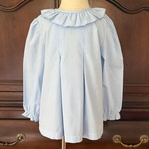 SHRIMP & GRITS Blue Long Sleeve Ruffle Collar Shirt Size 5 VGUC